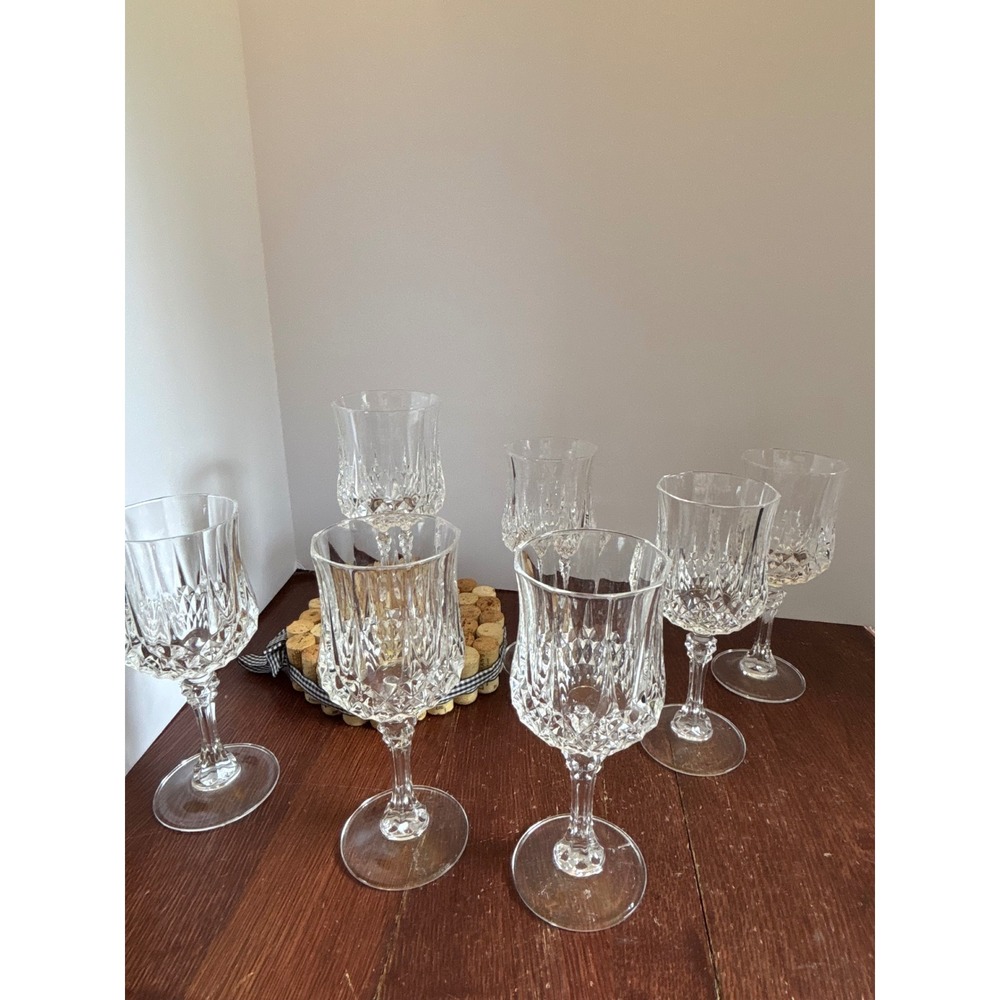 Cristal d'Arques-Durand Longchamp Water Goblets Set of 7 Lead Crystal Glasses